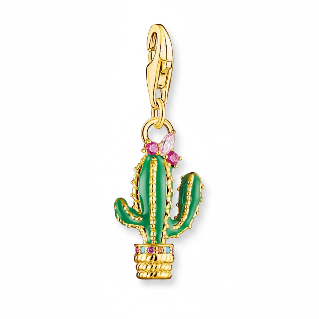Pendentif Charm Cactus Vert Argent 925 – Bijou Coloré Unisexe