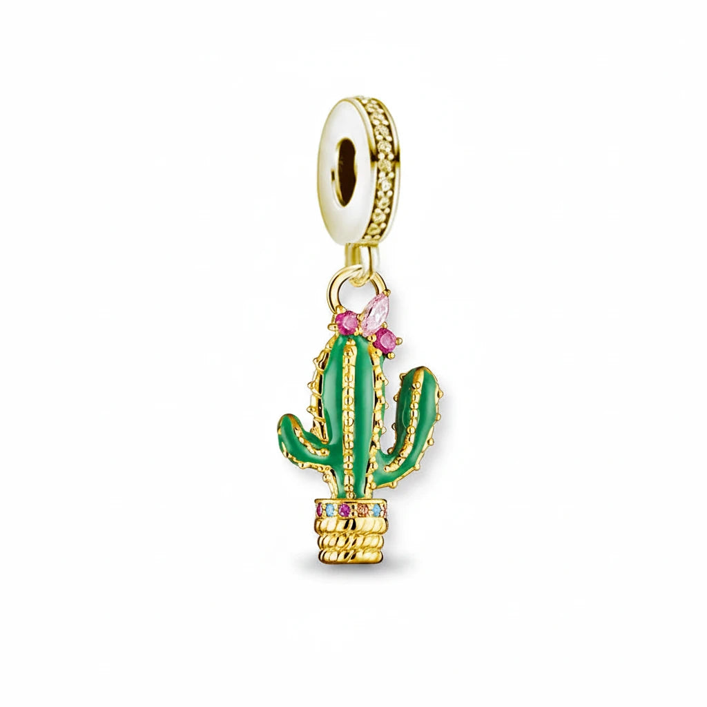 Pendentif Charm Cactus Vert Argent 925 – Bijou Coloré Unisexe
