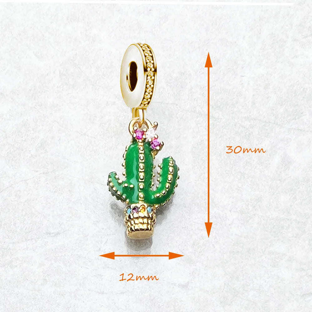 Pendentif Charm Cactus Vert Argent 925 – Bijou Coloré Unisexe