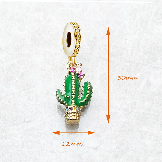 Pendentif Charm Cactus Vert Argent 925 – Bijou Coloré Unisexe